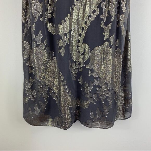 Nu Collective | Gray Gold‎ Sleeveless Metallic Drapeneck Silk Trapeze Dress XS - Picture 8 of 15